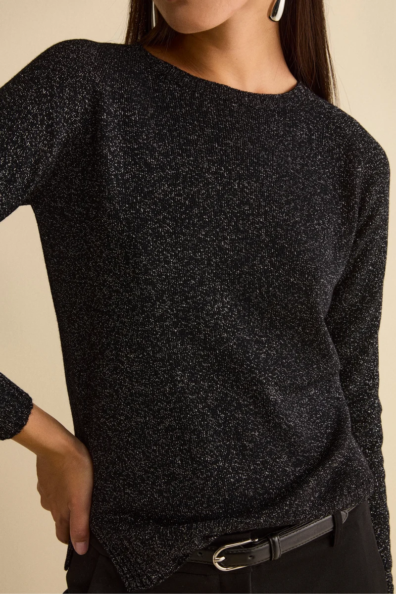 Maglia Lurex Girocollo in Lana Merino - NERO