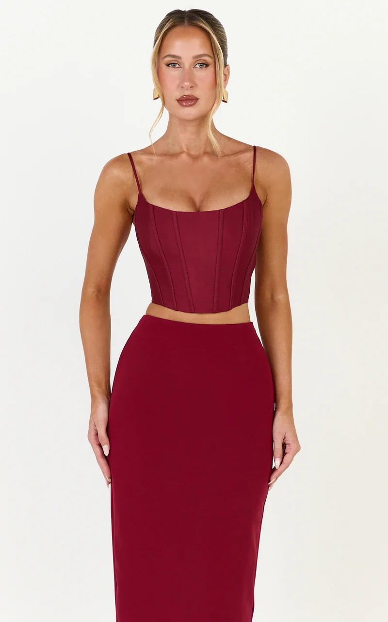 Marais Top - Lace Up Back Corset Top in Wine