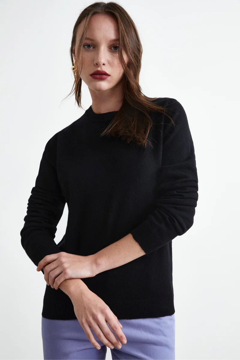 Maglioncino girocollo lana e cashmere - NERO
