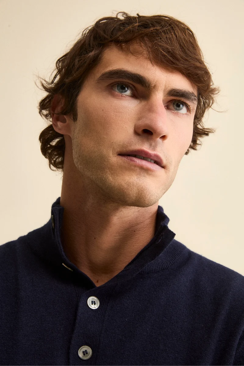 Maglia Serafino in Lana e Cashmere - BLU