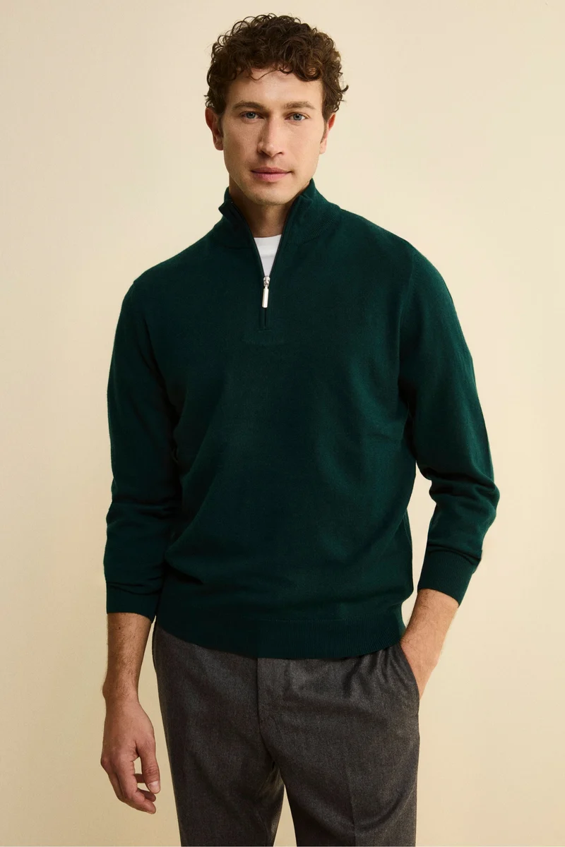 Lupetto con Zip in Lana e Cashmere - VERDONE