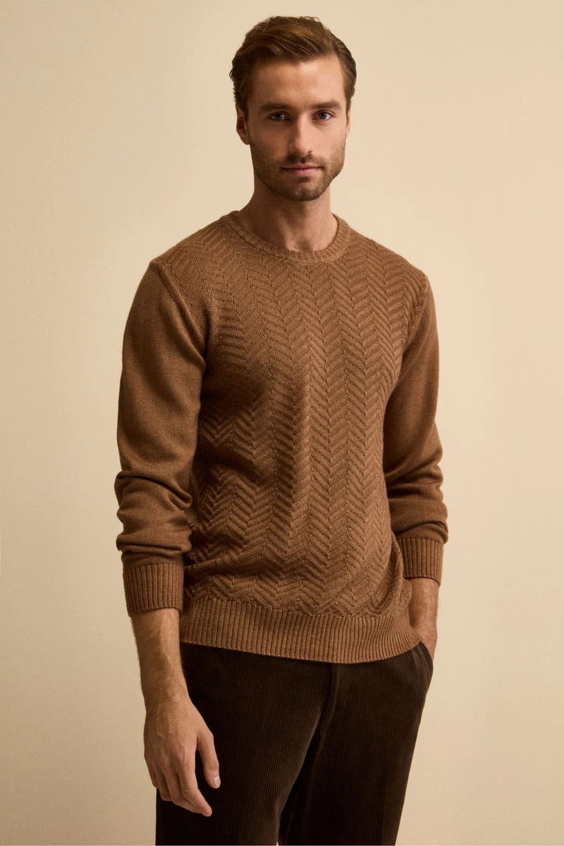 Girocollo Resca in Lana Merino - TABACCO