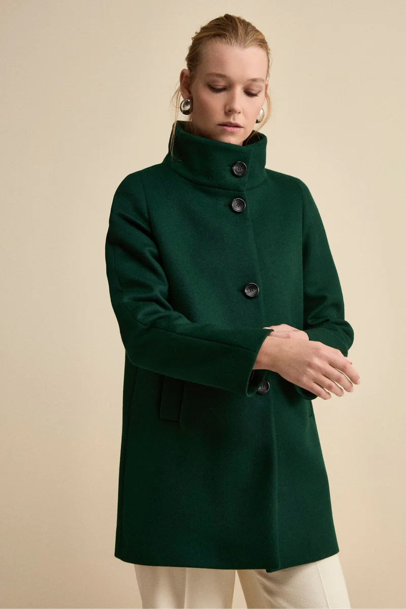 Cappotto Foderato Corto in Lana Vergine - VERDONE