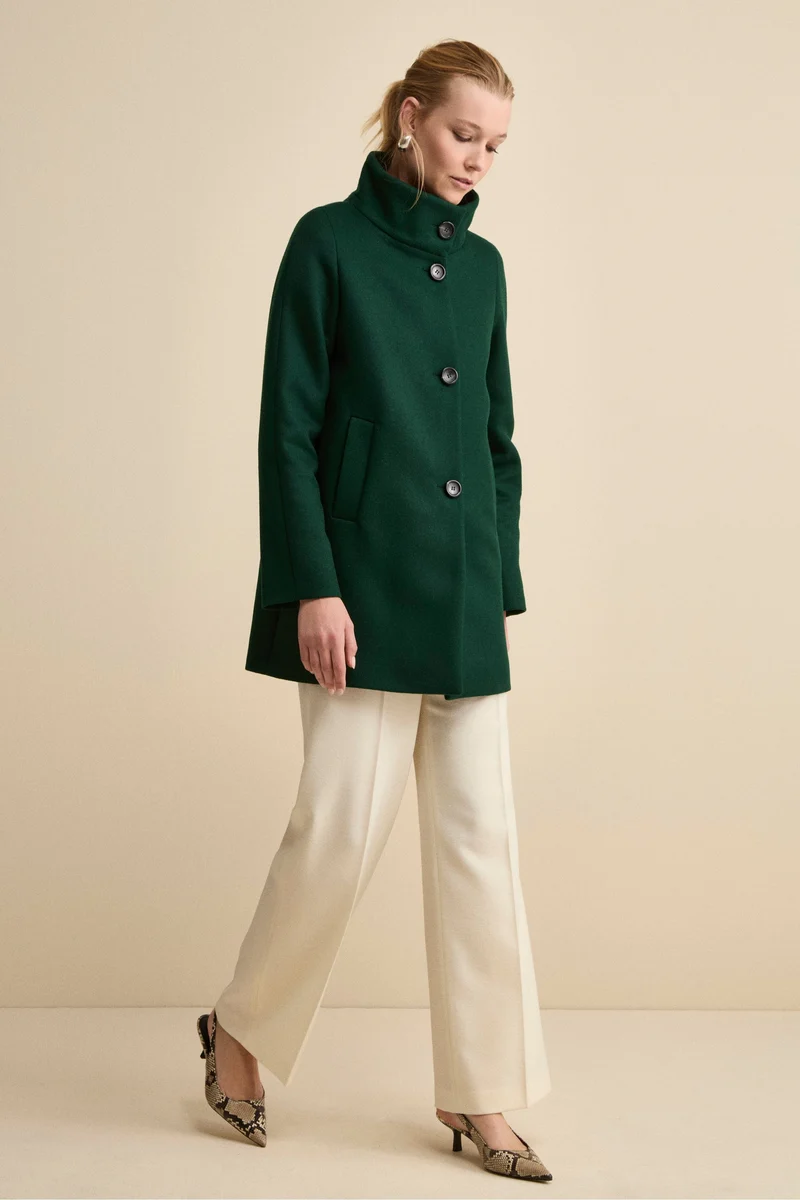 Cappotto Foderato Corto in Lana Vergine - VERDONE