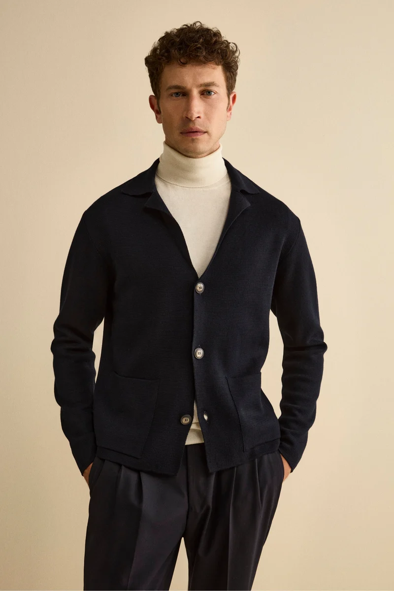 Cardigan con Tasche e Bottoni in Misto Lana - BLU