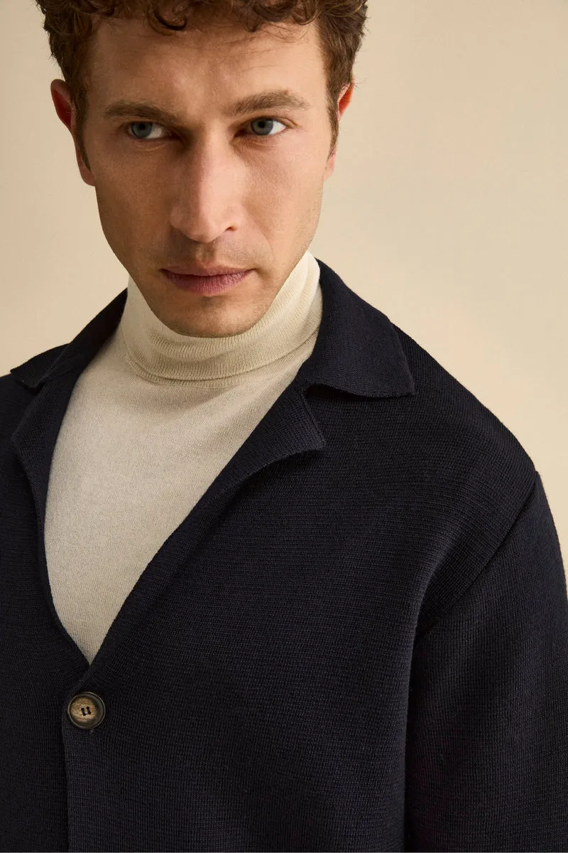 Cardigan con Tasche e Bottoni in Misto Lana - BLU