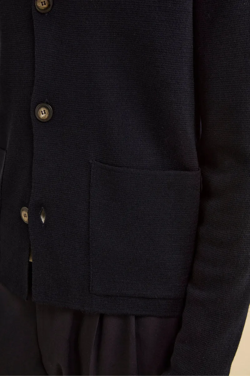 Cardigan con Tasche e Bottoni in Misto Lana - BLU