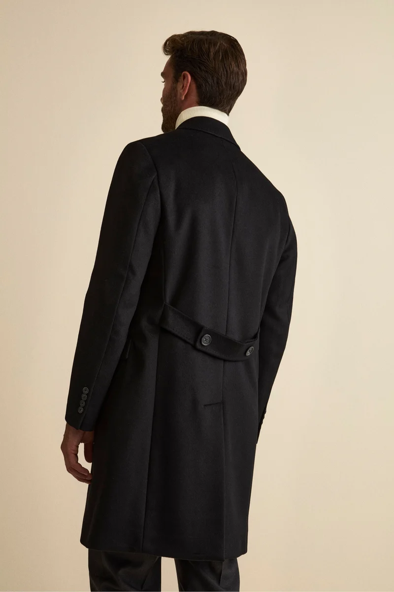 Cappotto Midi Doppiopetto in Misto Lana e Cashmere con Martingala - NERO