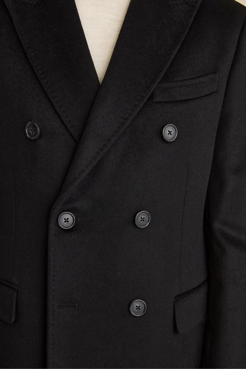 Cappotto Midi Doppiopetto in Misto Lana e Cashmere con Martingala - NERO