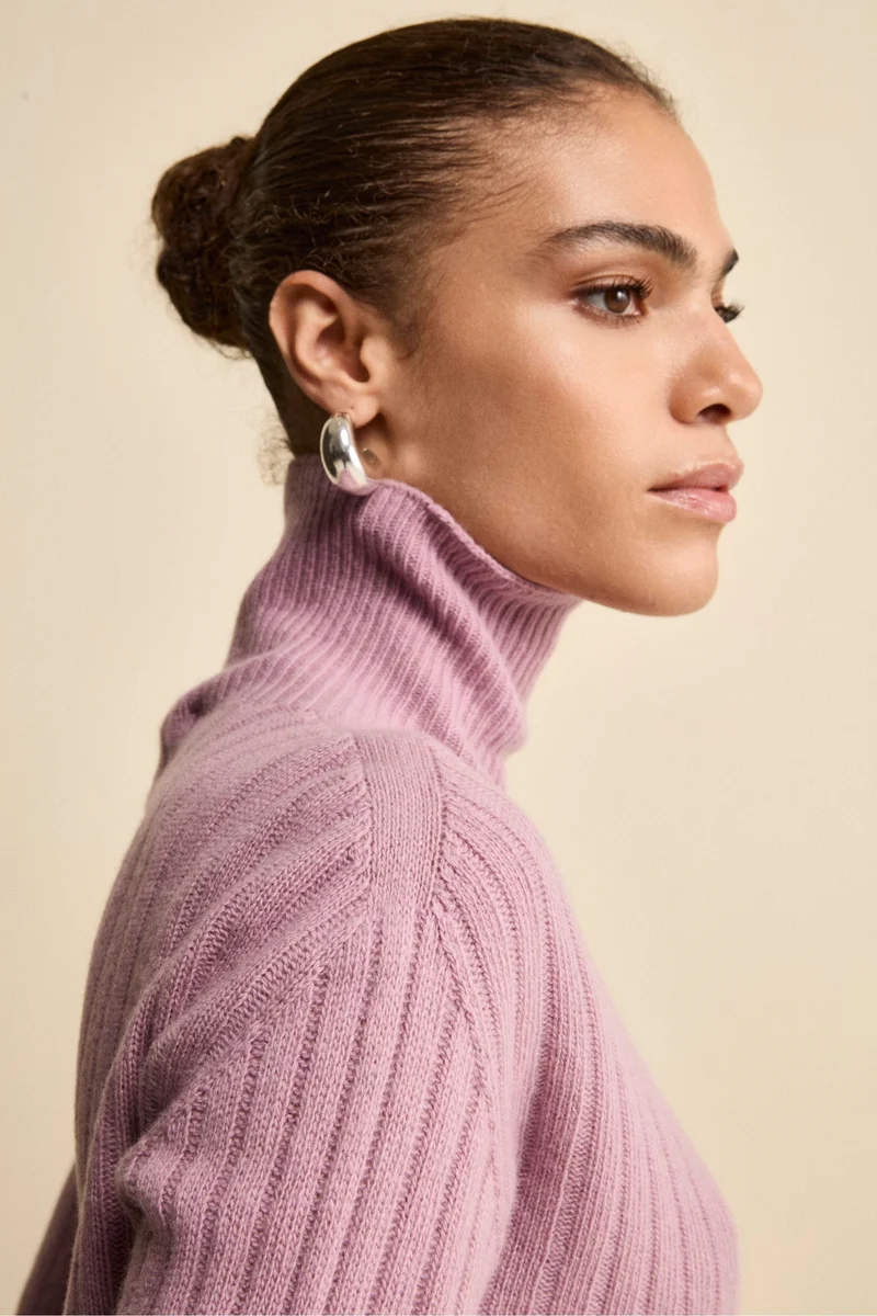 Dolcevita in Lana e Cashmere con Treccia - LILLA