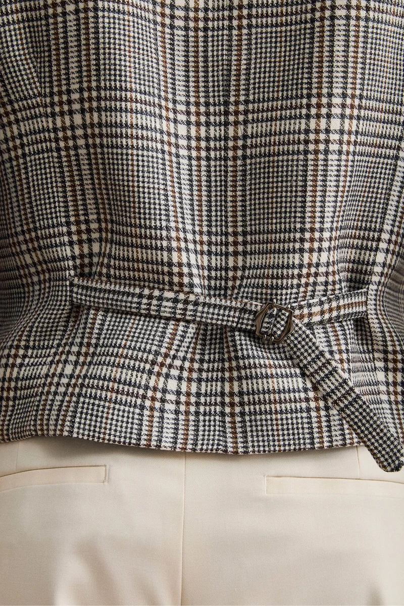 Gilet Check Foderato in Misto Lana Vergine e Lino - NERO QUADRI