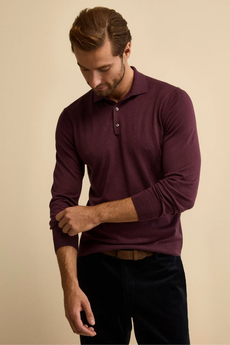 Polo con Bottoni in Seta e Cashmere - MELANZANA