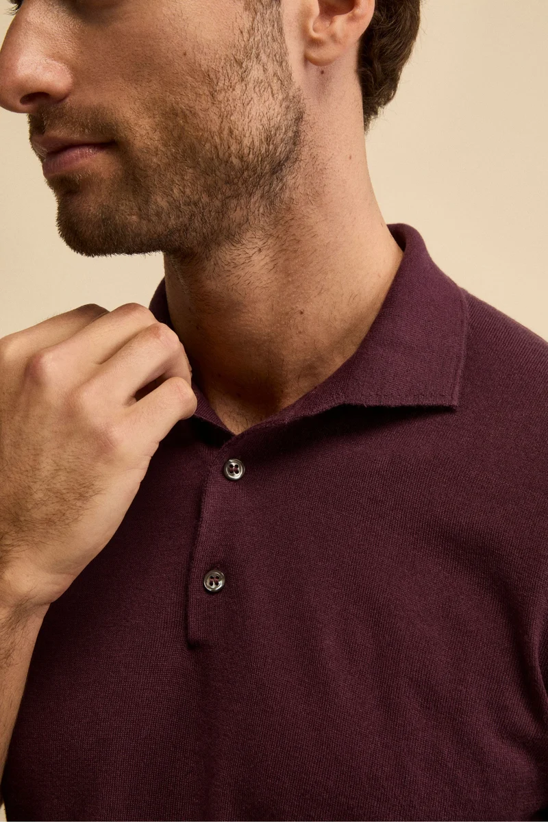 Polo con Bottoni in Seta e Cashmere - MELANZANA