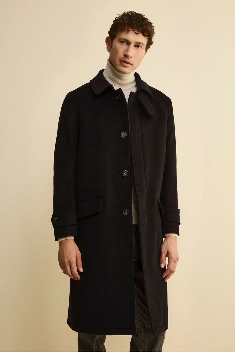 Cappotto Lungo Foderato in Lana e Cashmere - NERO