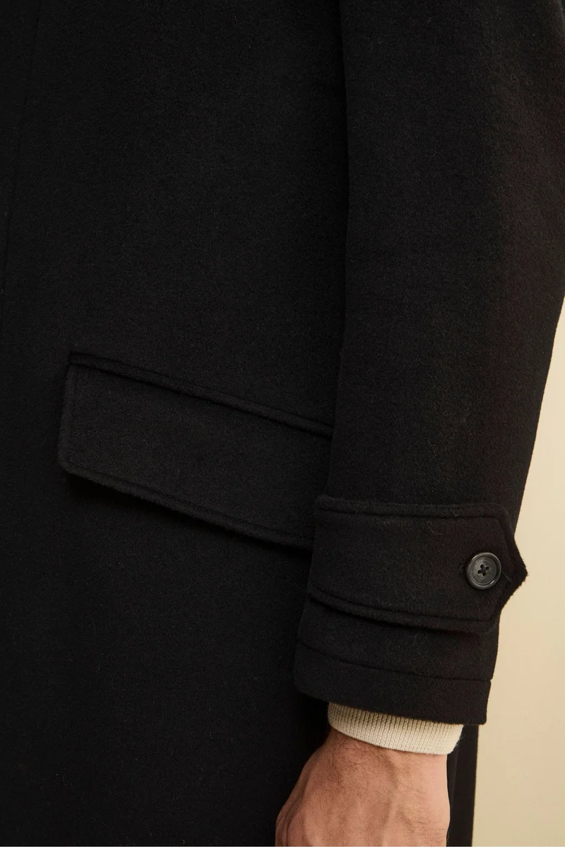 Cappotto Lungo Foderato in Lana e Cashmere - NERO