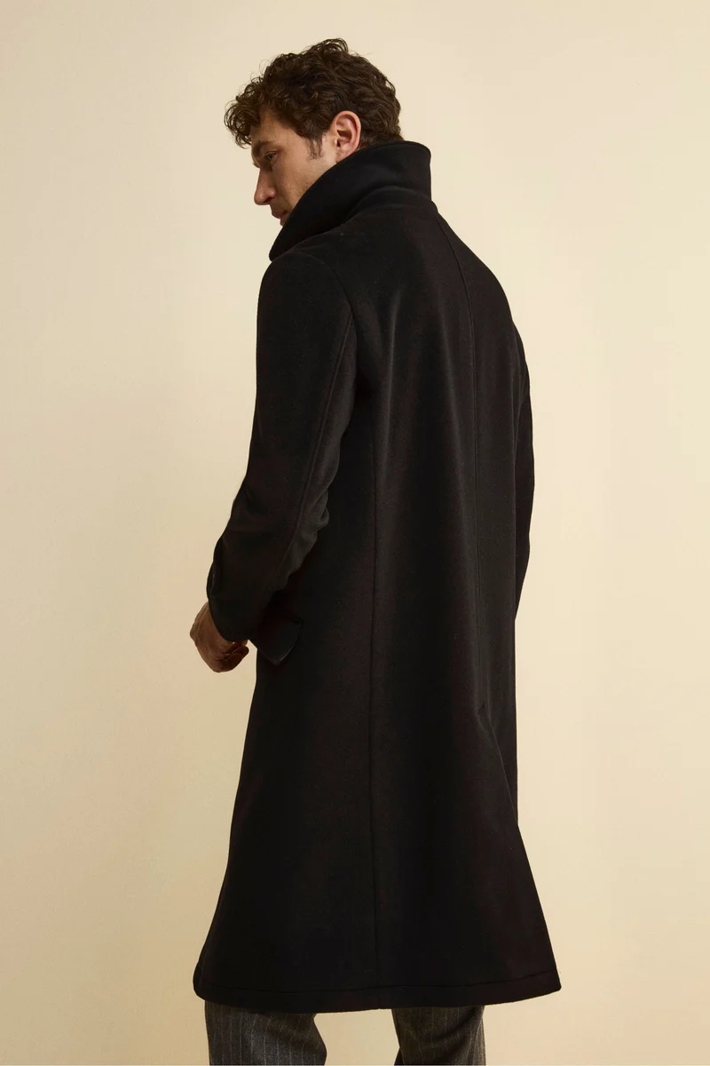 Cappotto Lungo Foderato in Lana e Cashmere - NERO