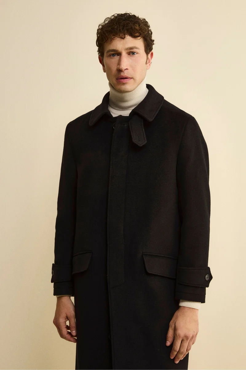 Cappotto Lungo Foderato in Lana e Cashmere - NERO