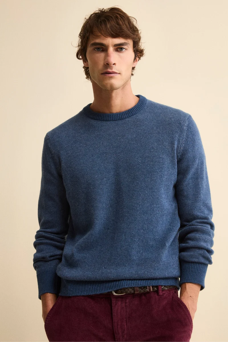 Maglia Girocollo Mouliné in Lana Merino Extrafine - JEANS