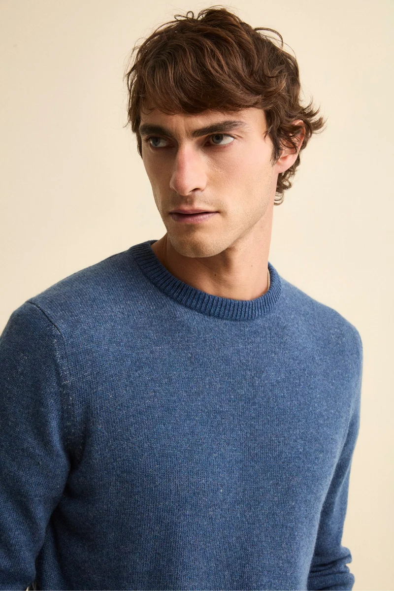 Maglia Girocollo Mouliné in Lana Merino Extrafine - JEANS
