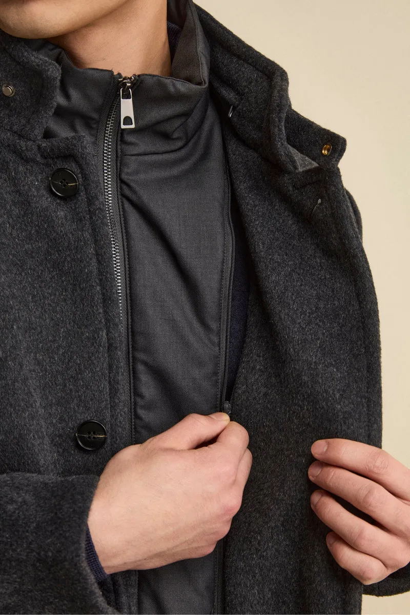Cappotto Midi in Misto Lana con Pettorina Removibile - ANTRACITE