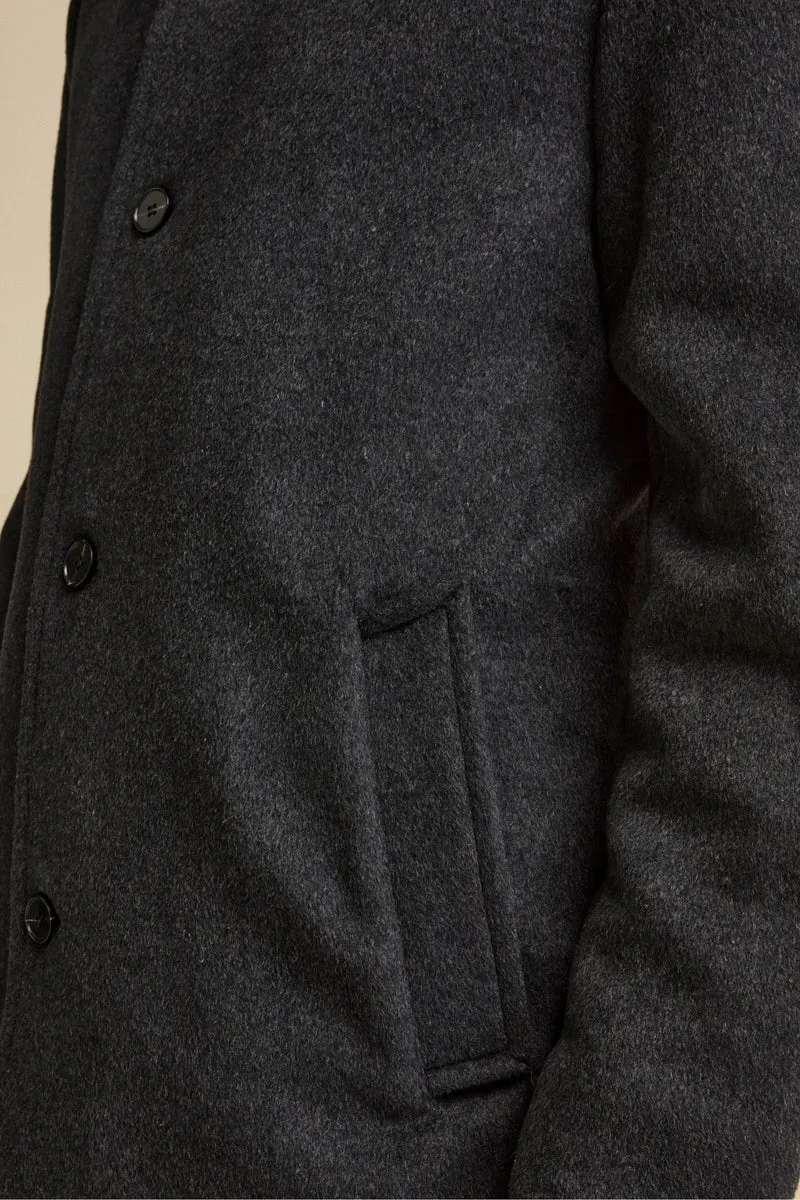 Cappotto Midi in Misto Lana con Pettorina Removibile - ANTRACITE