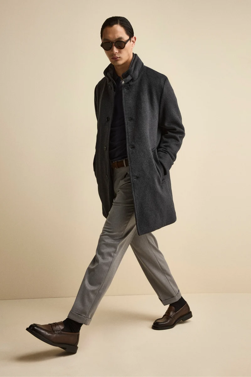 Cappotto Midi in Misto Lana con Pettorina Removibile - ANTRACITE