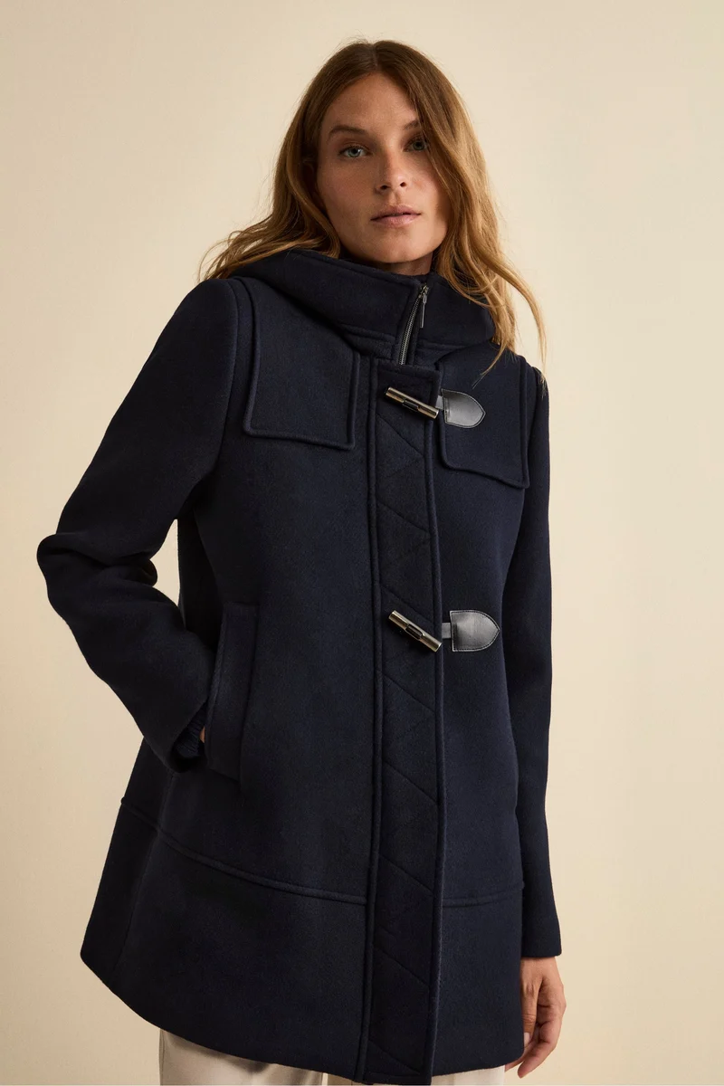 Cappotto Montgomery Misto Lana con Cappuccio - BLU