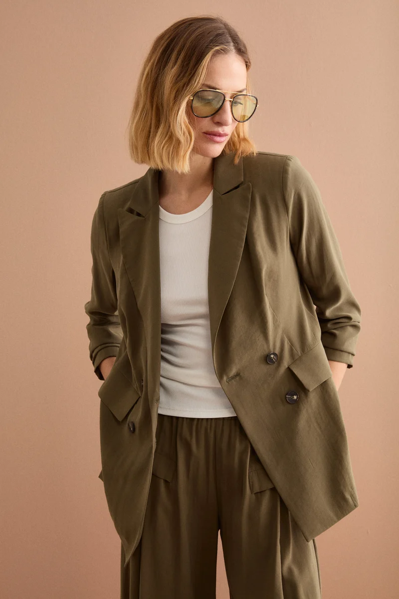 Blazer Lungo Doppiopetto con Revers - VERDE MILITARE