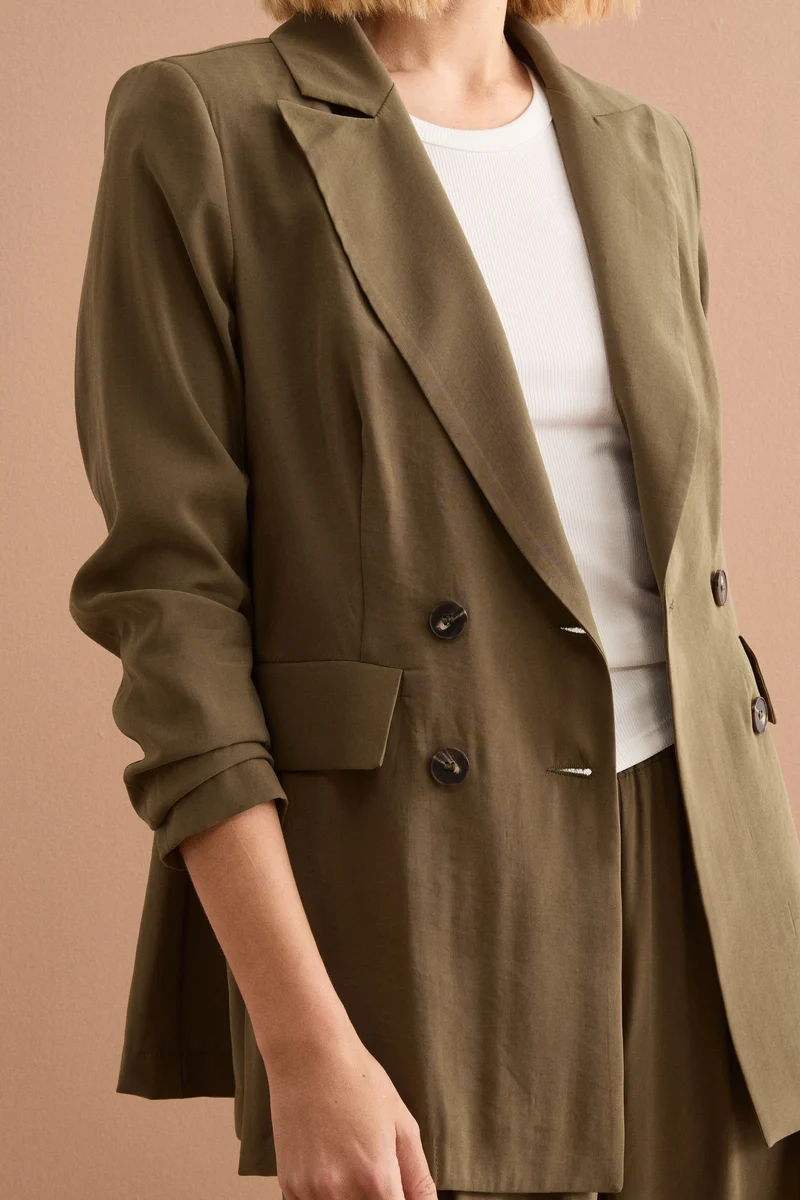 Blazer Lungo Doppiopetto con Revers - VERDE MILITARE