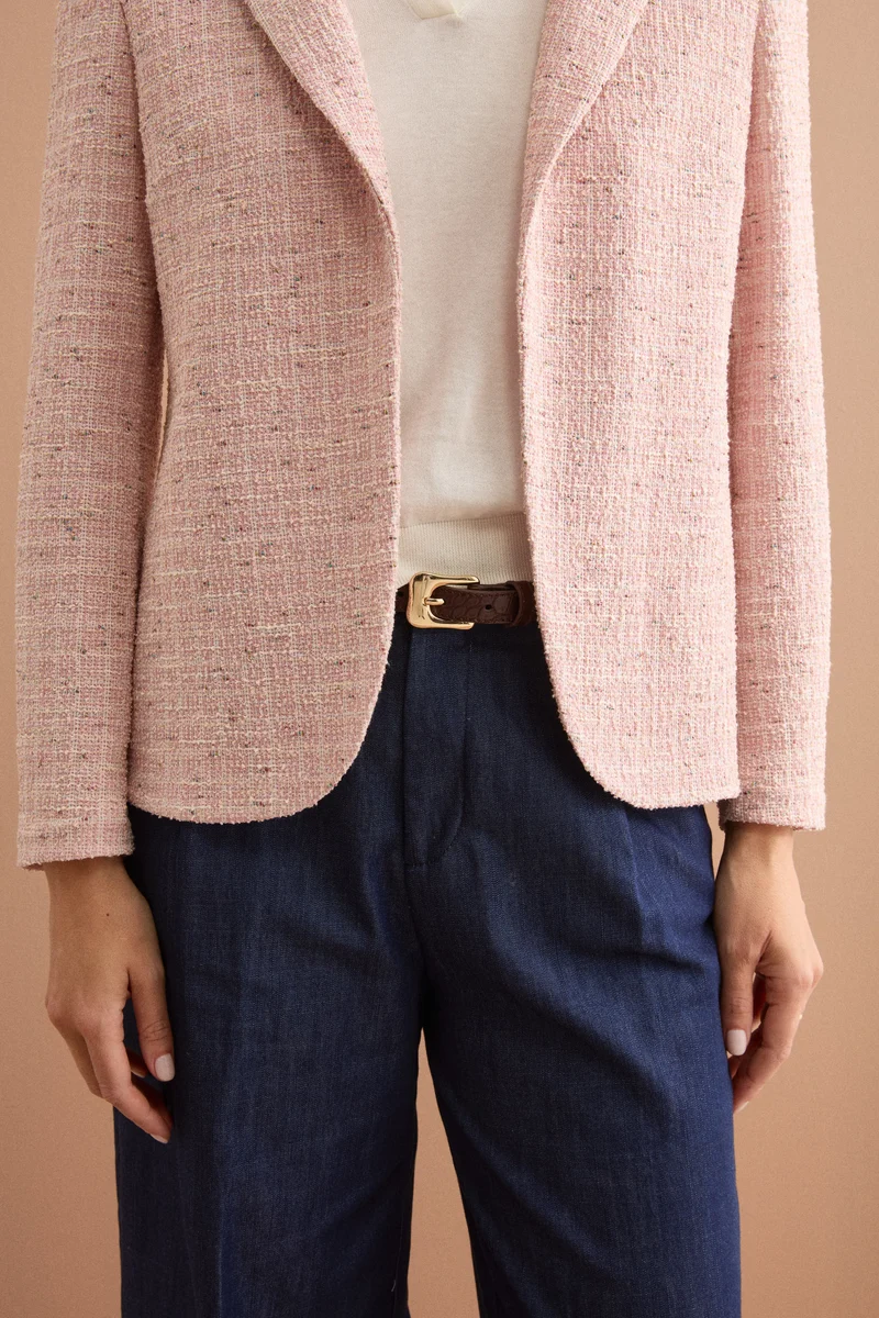 Giacca Aperta in Misto Cotone Bouclé con Lurex - ROSA