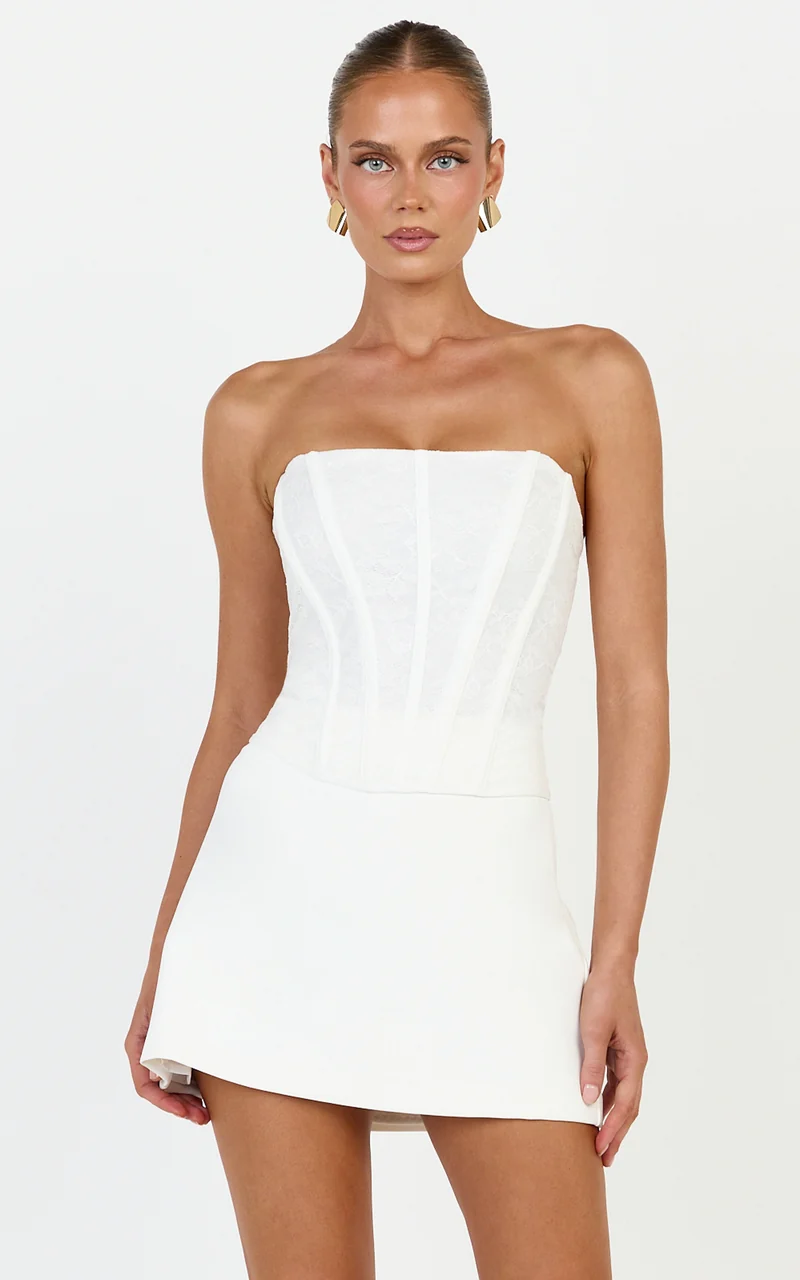 Colette Top - Strapless Lace Corset Top in White
