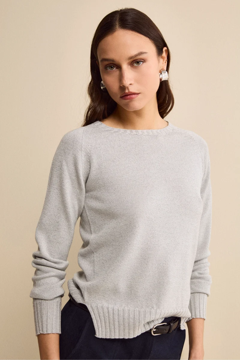 Maglia Lurex Girocollo in Lana Merino - GHIACCIO