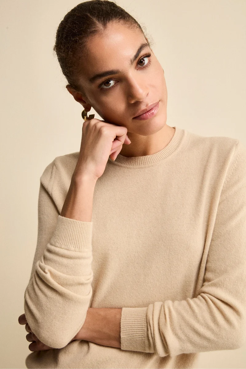 Maglioncino girocollo lana e cashmere - BEIGE