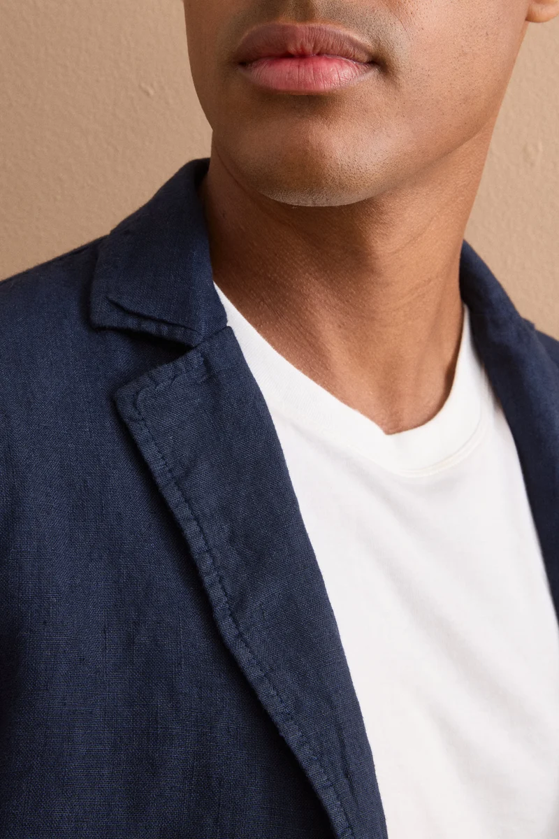 Giacca Regular Fit Sfoderata in Lino - BLU