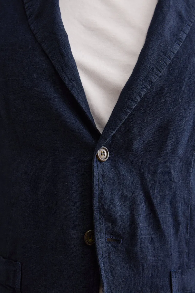Giacca Regular Fit Sfoderata in Lino - BLU