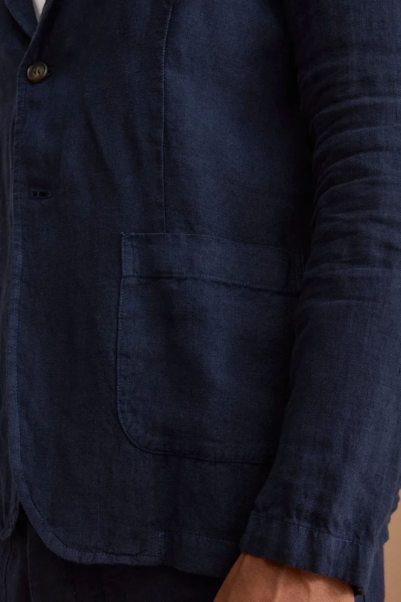 Giacca Regular Fit Sfoderata in Lino - BLU