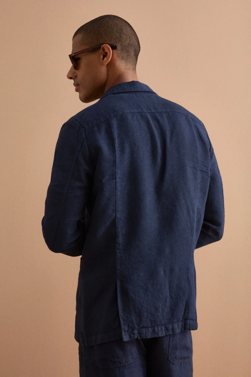 Giacca Regular Fit Sfoderata in Lino - BLU