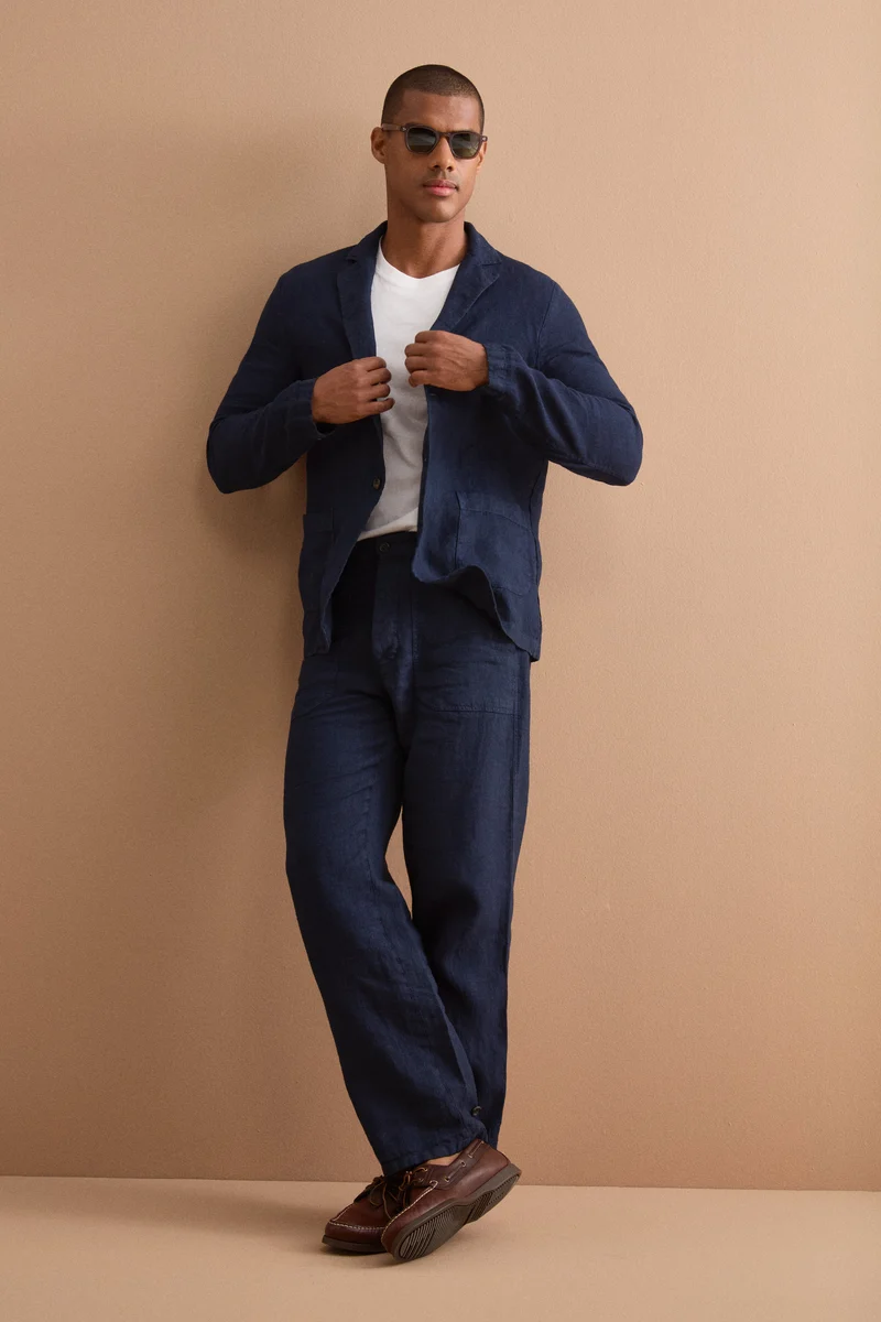 Giacca Regular Fit Sfoderata in Lino - BLU