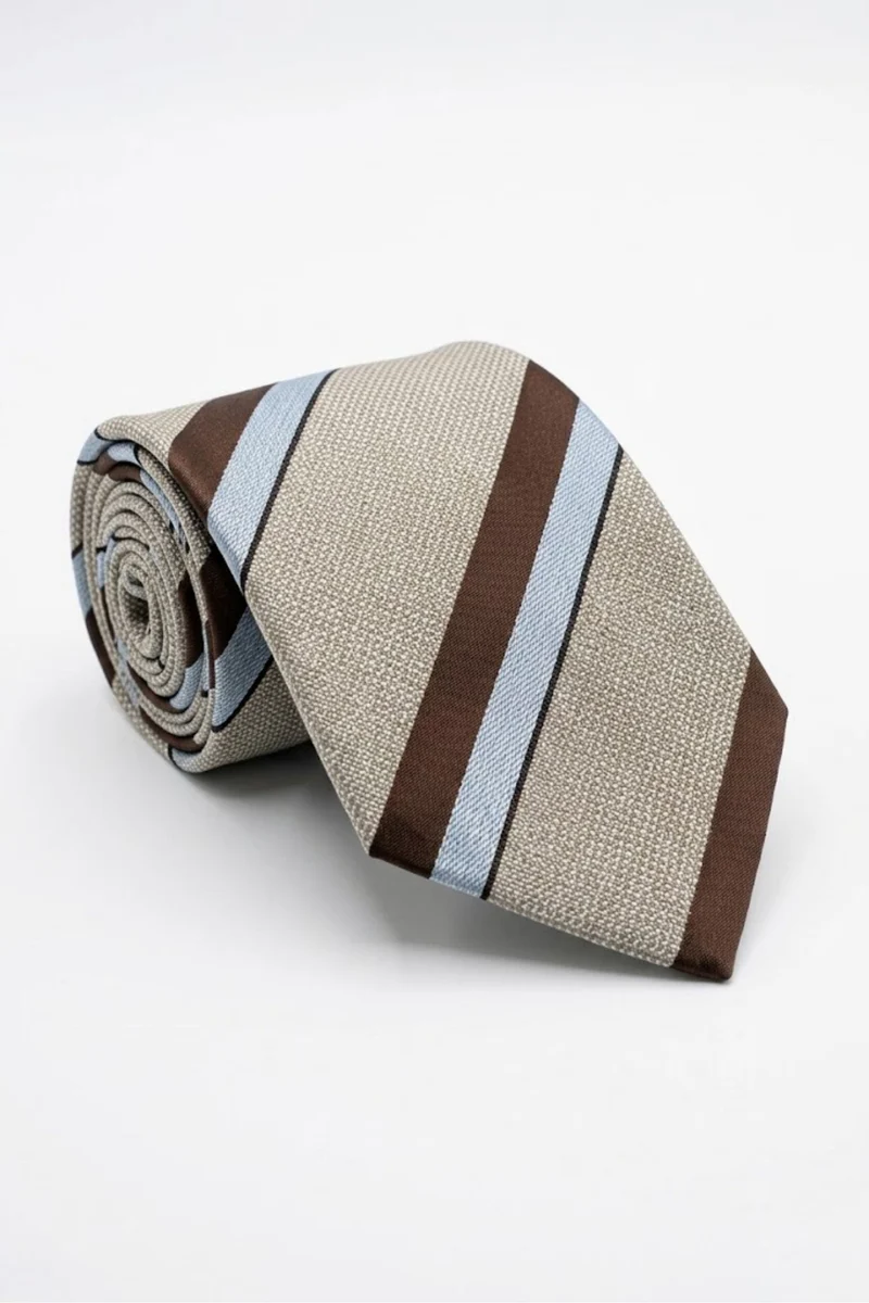 Cravatta Jacquard in Cotone e Seta a Righe - BEIGE RIGATO