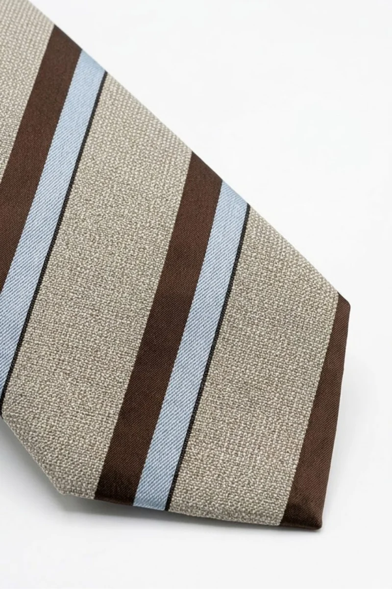 Cravatta Jacquard in Cotone e Seta a Righe - BEIGE RIGATO