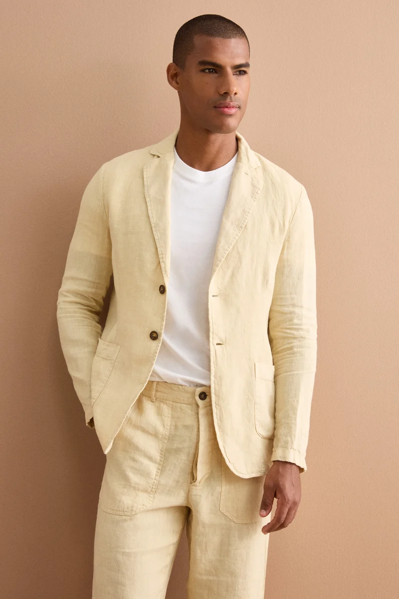 Giacca Regular Fit Sfoderata in Lino - SABBIA
