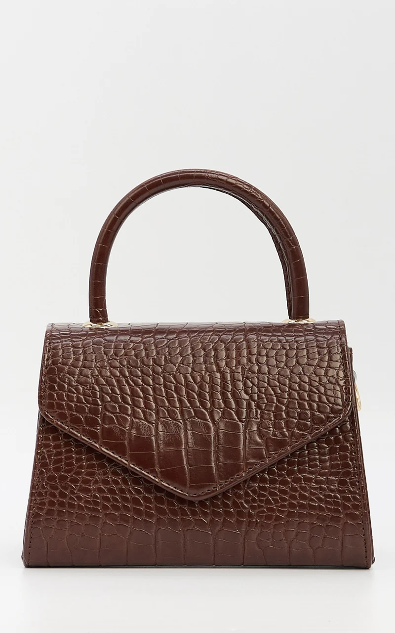 Marilou Bag - Croc Embossed Top Handle Crossbody Bag in Brown