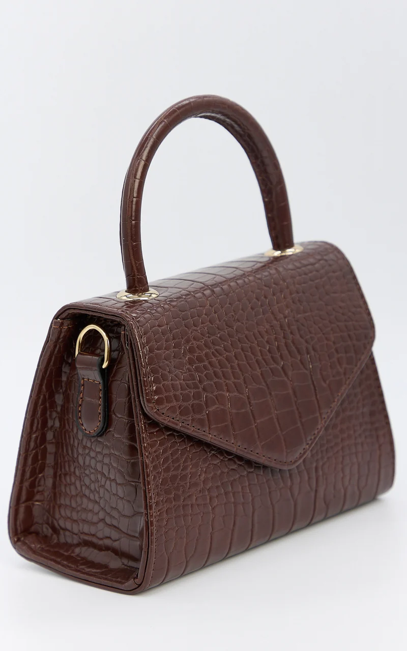 Marilou Bag - Croc Embossed Top Handle Crossbody Bag in Brown