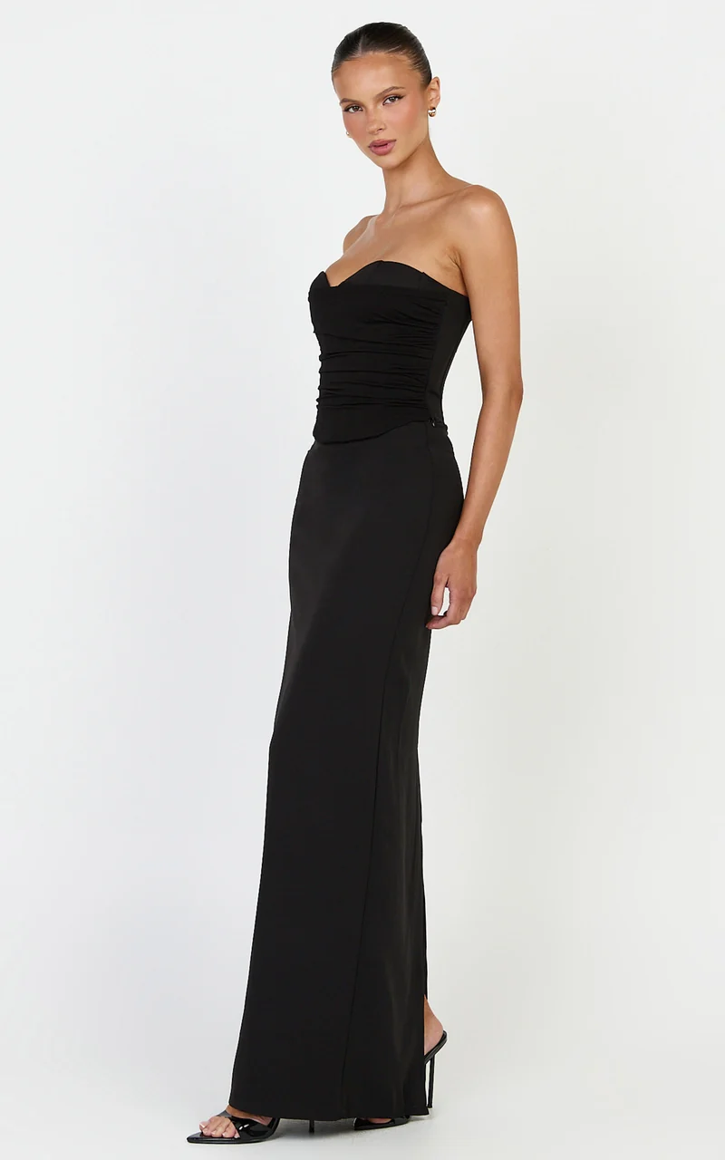 Helda Top - Strapless Corset Lace Up Back Top in Black