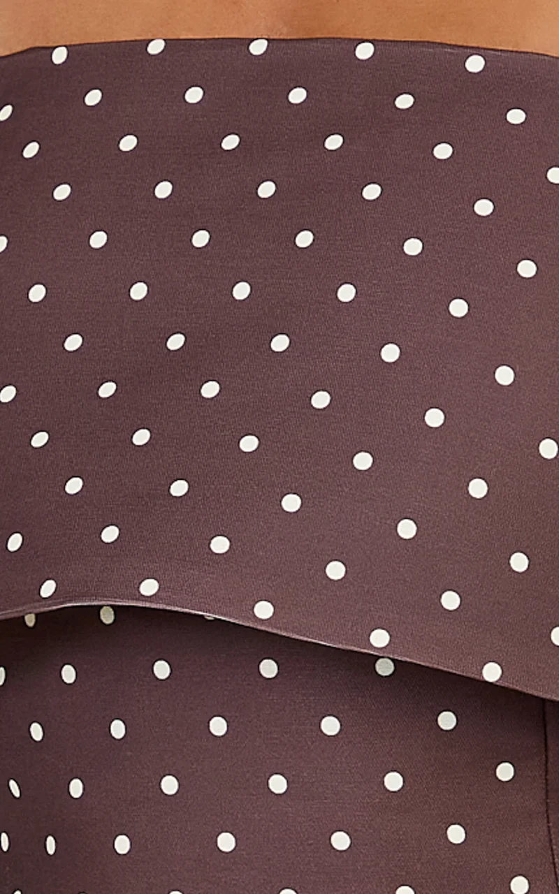 Lana Top - Long Sleeve Off Shoulder Cropped Top in Chocolate/Cream Polka Dot