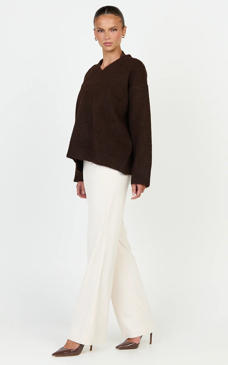 Clementine Jumper - V Neck Knit Jumper in Chocolate
