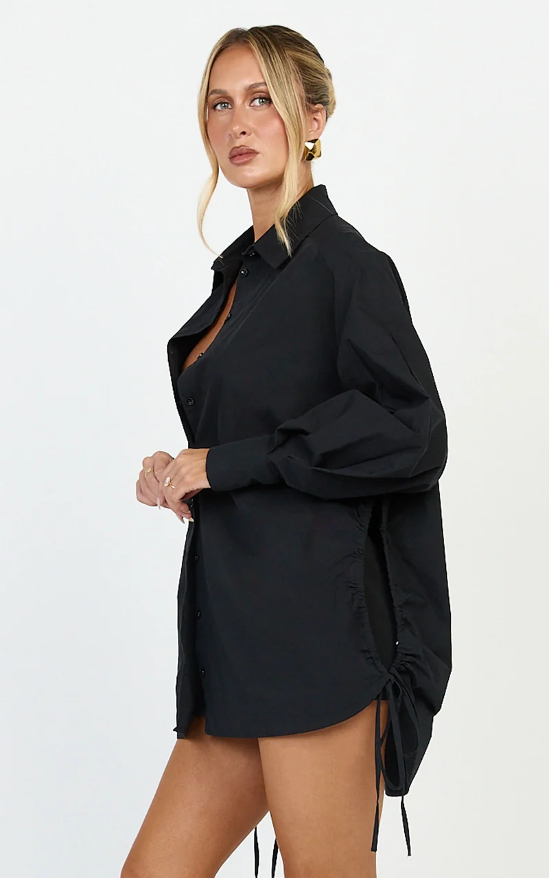 Kalpena Shirt - Ruched Side Oversized Shirt in Black