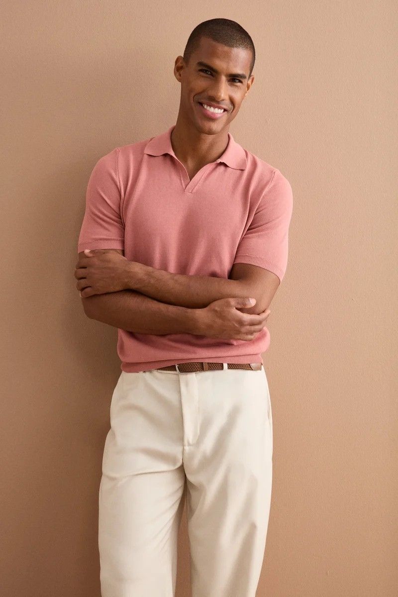 Polo in Maglia di Cotone Crêpe - ROSA ANTICO