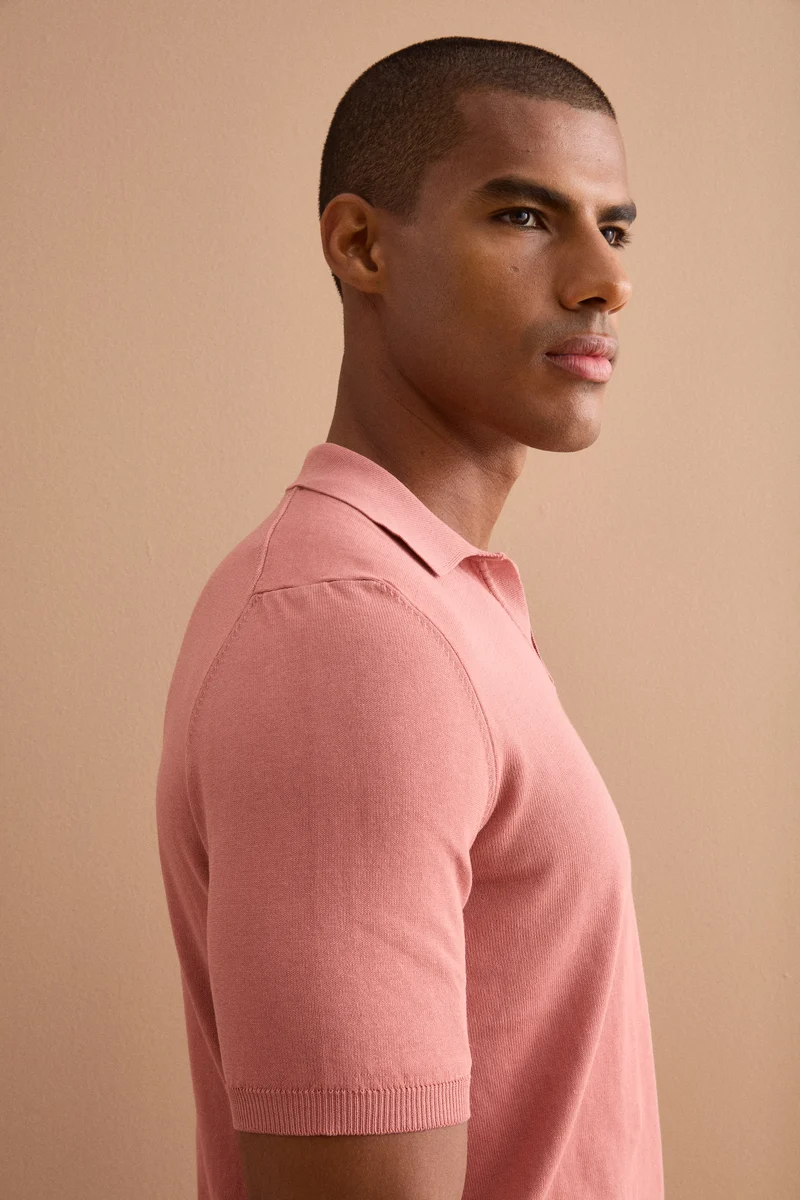 Polo in Maglia di Cotone Crêpe - ROSA ANTICO