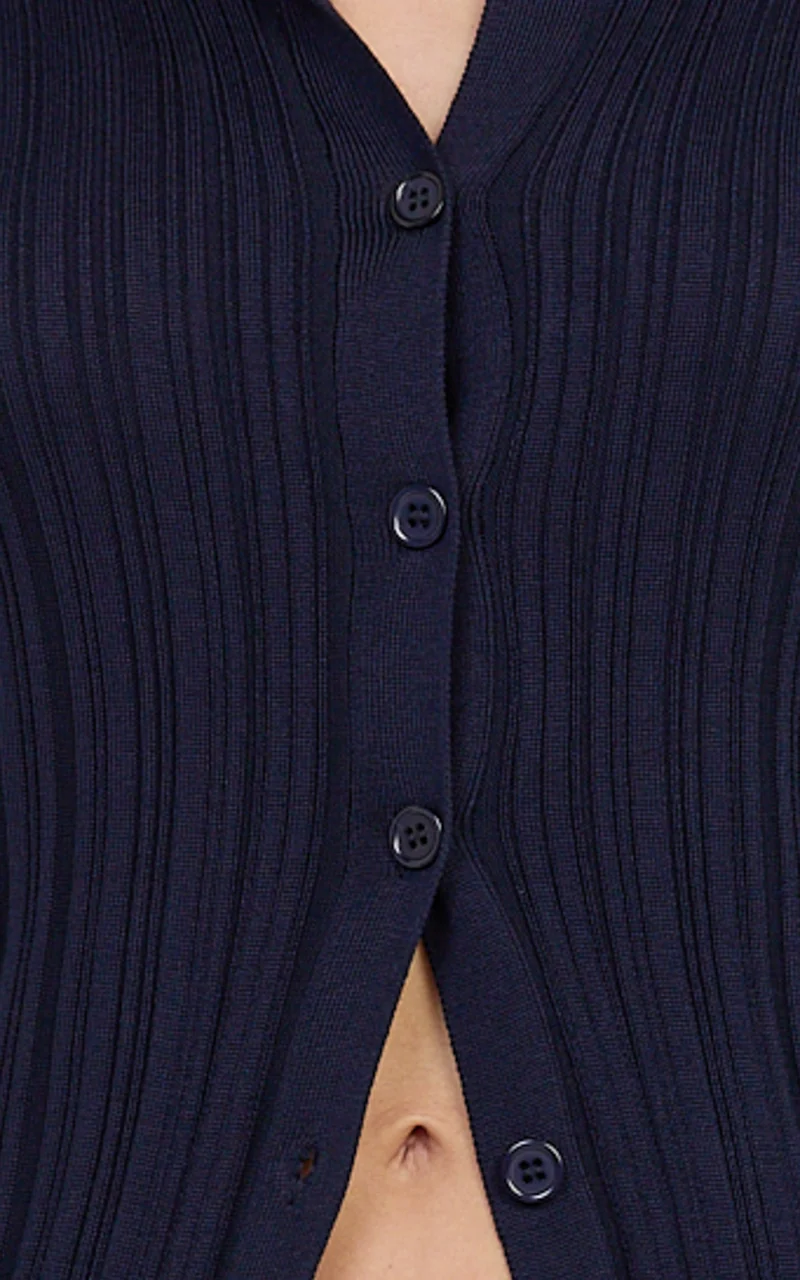 Kelsey Top - Button Through Long Sleeve Knit Top in Navy